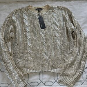 Steve Madden Metallic Gold Cable Knit Sweater